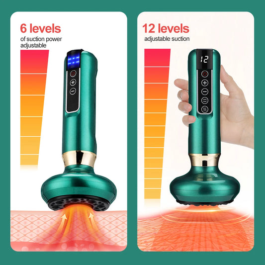 6/12 Gears Electric Cupping Massager Vacuum Suction Cup GuaSha Anti Cellulite Scraping Infrared Heat Body Slimming Massage