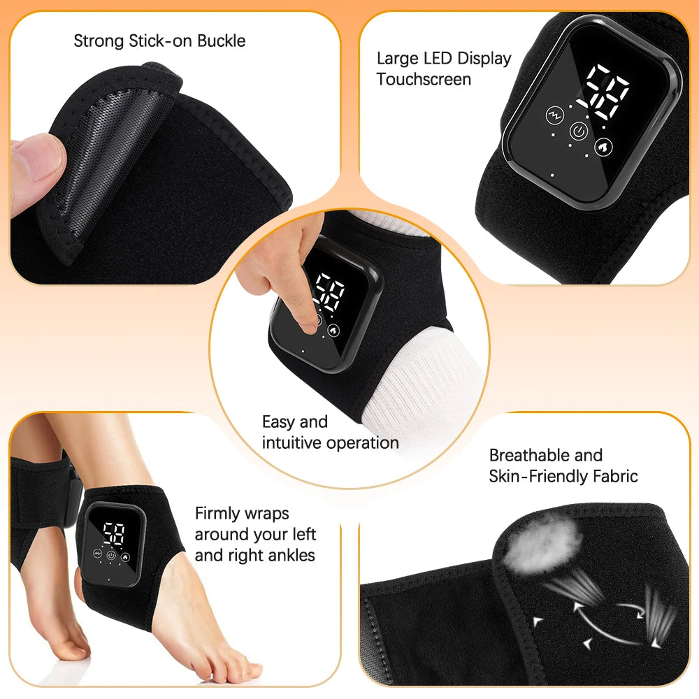 Electric Ankle Brace with Heat & Vibration Massage – Adjustable Support for Foot Pain, Arthritis & Plantar Fasciitis