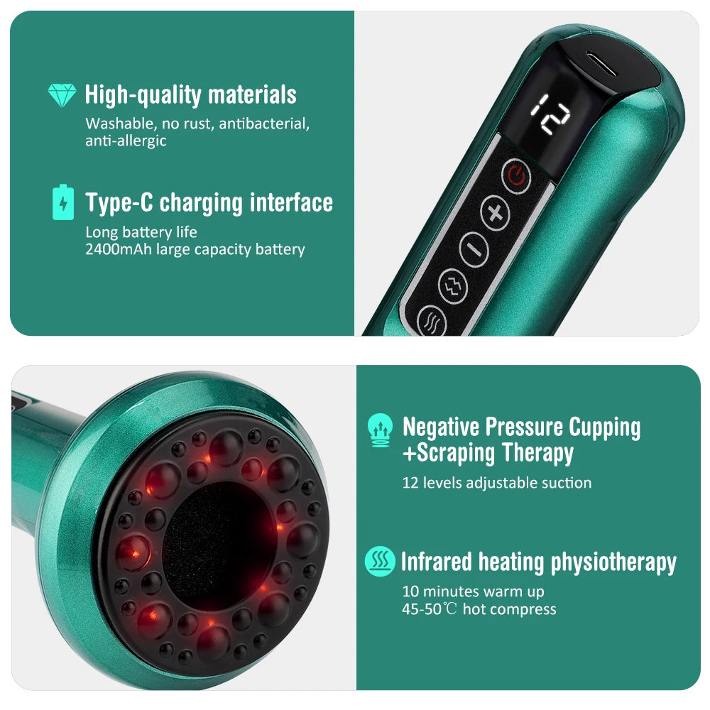 6/12 Gears Electric Cupping Massager Vacuum Suction Cup GuaSha Anti Cellulite Scraping Infrared Heat Body Slimming Massage